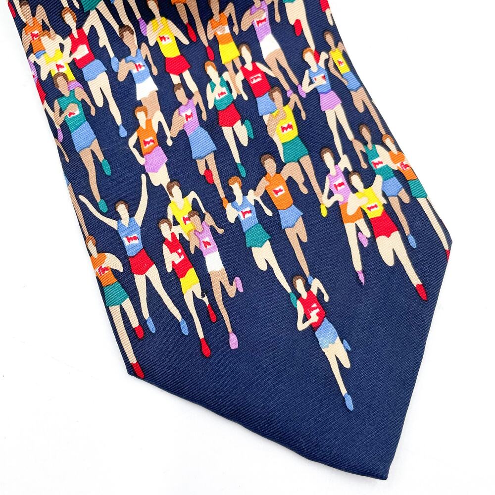 Lederer de Paris Alynn‎ Neck Tie Marathon Runners Print Blue Multi Silk Men's